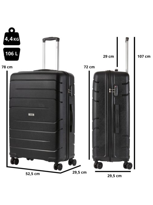 TravelZ Big Bars fekete 4 kerekű nagy bőrönd