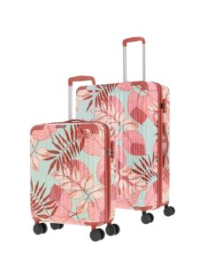  Travelite Cruise bézs-korall virágos 4 kerekű kabinbőrönd és nagy bőrönd