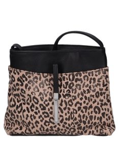 Karen Rita fekete-drapp rostbőr női kicsi oldaltáska