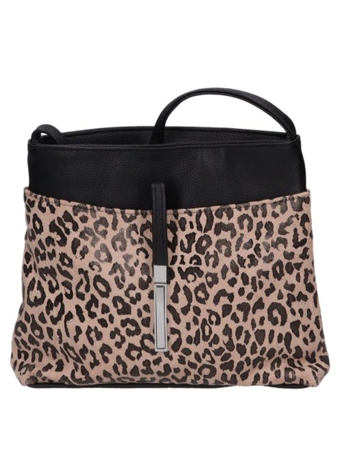 Karen Rita fekete-drapp rostbőr női kicsi oldaltáska