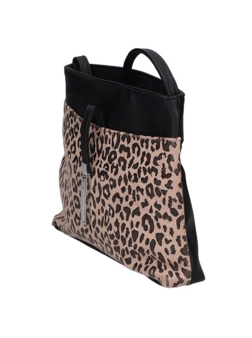 Karen Rita fekete-drapp rostbőr női kicsi oldaltáska