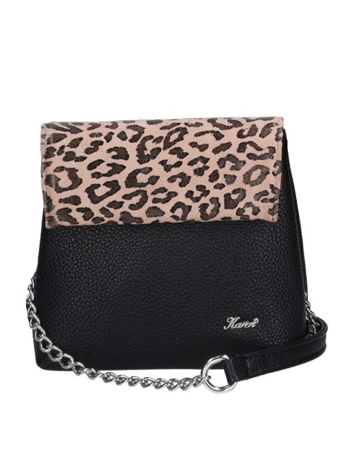 Karen Maja fekete-drapp rostbőr kicsi női oldaltáska