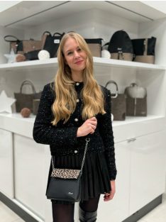 Karen Maja fekete-drapp rostbőr kicsi női oldaltáska