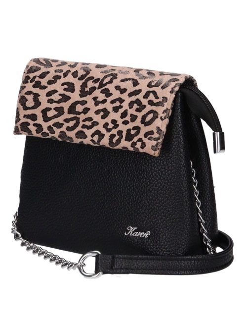 Karen Maja fekete-drapp rostbőr kicsi női oldaltáska