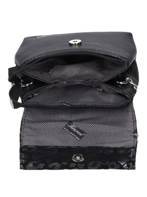 Karen Maja fekete-drapp rostbőr kicsi női oldaltáska