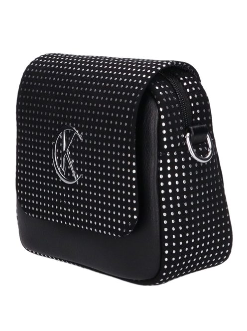 Karen Flora fekete-ezüst pöttyös rostbőr női oldaltáska