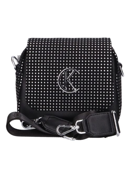 Karen Flora fekete-ezüst pöttyös rostbőr női oldaltáska