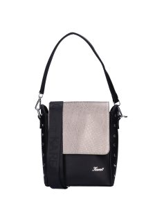 Karen Marika fekete-grafit metál rostbőr női oldaltáska