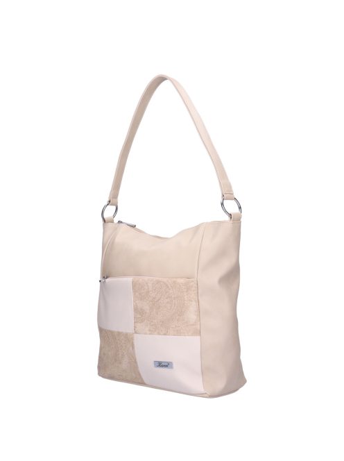 Karen Alice drapp virágos rostbőr női válltáska