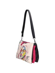   Karen Risa fekete-rózsaszín-fehér rostbőr női oldaltáska