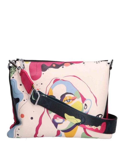 Karen Risa fekete-rózsaszín-fehér rostbőr női oldaltáska