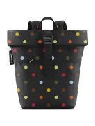 Reisenthel rolltop fekete-színes pöttyös női futár hátizsák