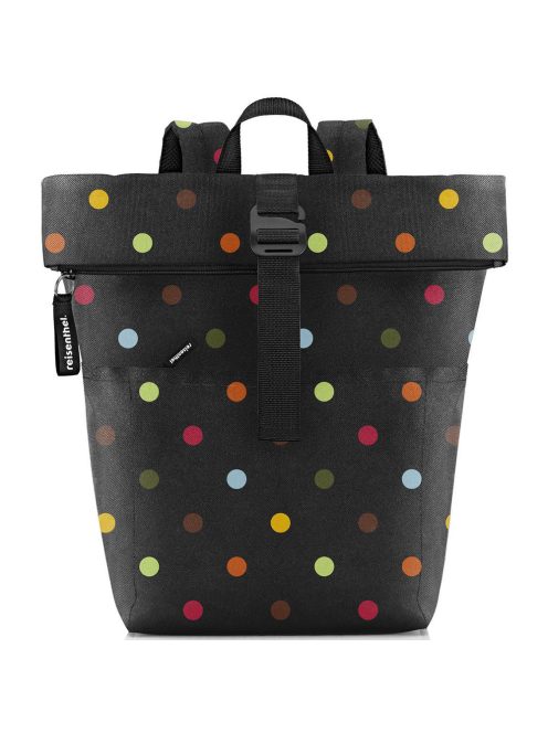 Reisenthel rolltop fekete-színes pöttyös női futár hátizsák