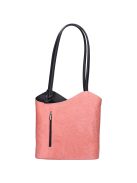 Natascia H7016 rózsaszín virágos-fekete olasz bőr női válltáska/hátizsák