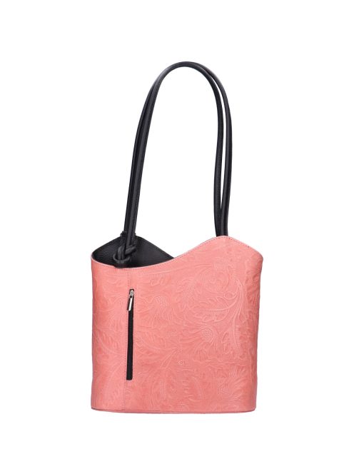 Natascia H7016 rózsaszín virágos-fekete olasz bőr női válltáska/hátizsák