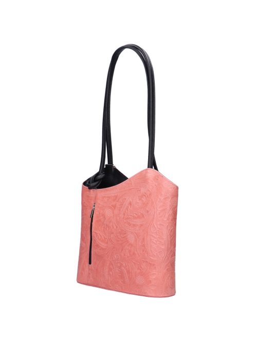 Natascia H7016 rózsaszín virágos-fekete olasz bőr női válltáska/hátizsák