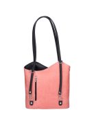 Natascia H7016 rózsaszín virágos-fekete olasz bőr női válltáska/hátizsák