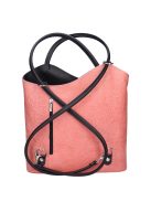 Natascia H7016 rózsaszín virágos-fekete olasz bőr női válltáska/hátizsák