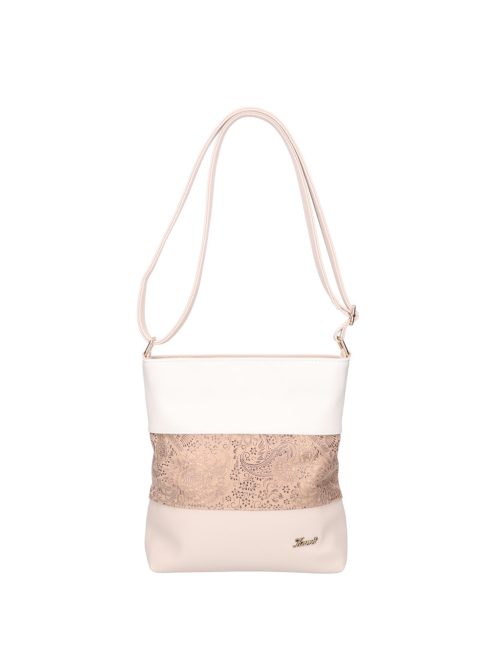 Karen Beti bézs virágos-fehér rostbőr női oldaltáska