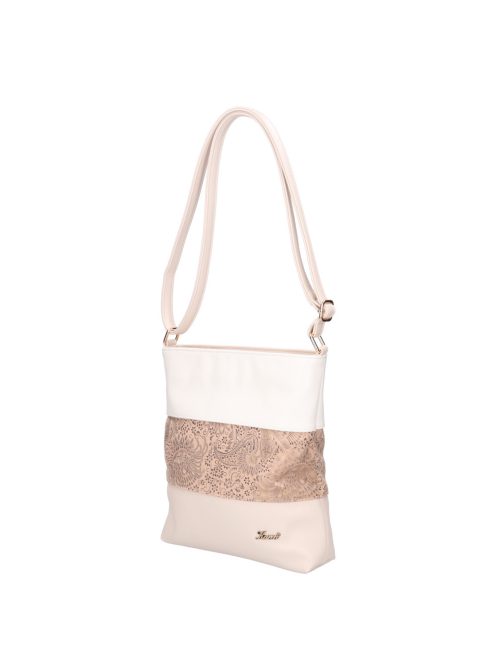 Karen Beti bézs virágos-fehér rostbőr női oldaltáska