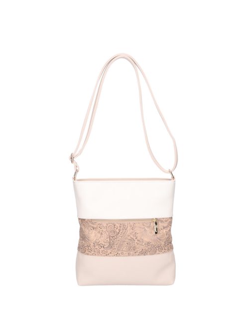 Karen Beti bézs virágos-fehér rostbőr női oldaltáska