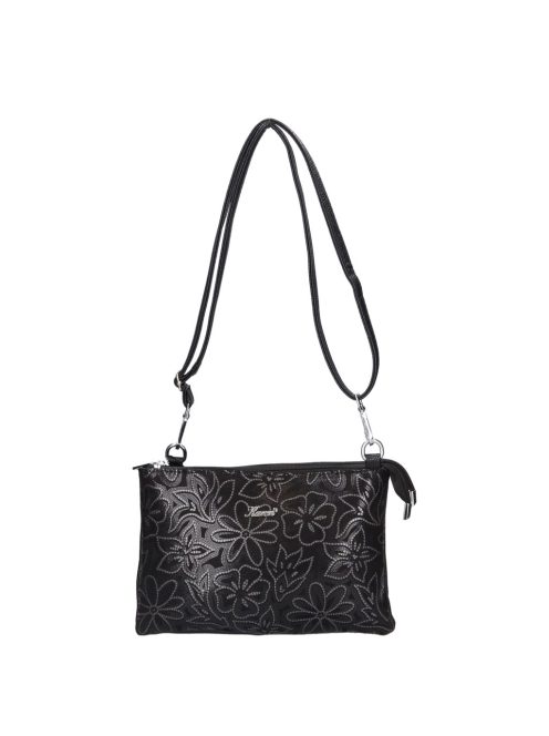 Karen Iza fekete virágos rostbőr női oldaltáska