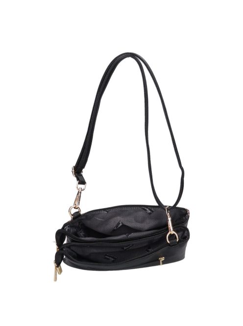 Karen Iza fekete virágos rostbőr női oldaltáska