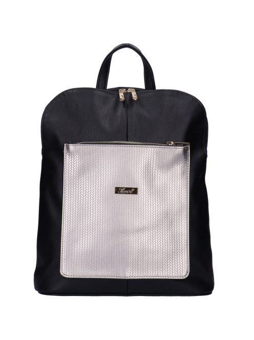 Karen Amira fekete-grafit metál fonott rostbőr női hátizsák/válltáska