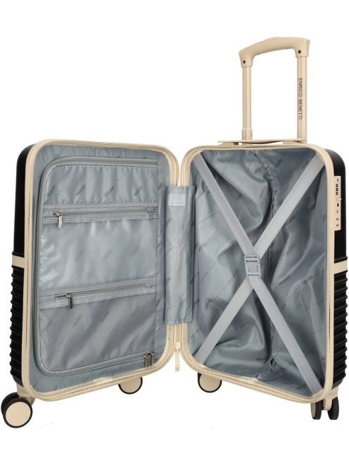 Enrico Benetti Princetown fekete-bézs 4 kerekű kabinbőrönd