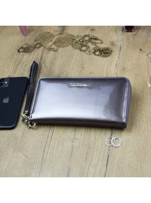 Gregorio SH-119 szürke lakk bőr nagy női pénztárca