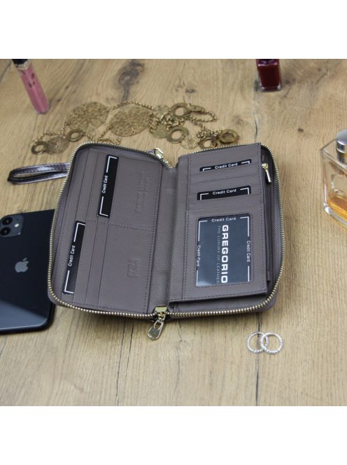 Gregorio SH-119 szürke lakk bőr nagy női pénztárca