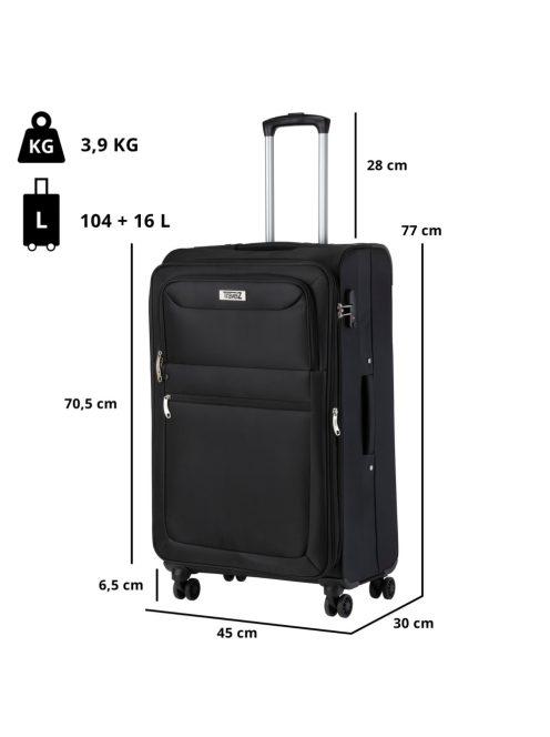 TravelZ Softspinner fekete 4 kerekű bővíthető nagy bőrönd
