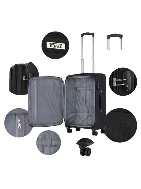 TravelZ Softspinner fekete 4 kerekű bővíthető nagy bőrönd