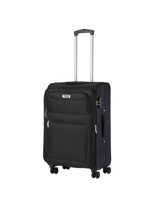 TravelZ Softspinner fekete 4 kerekű bővíthető közepes bőrönd
